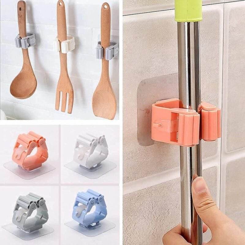 Self Adhesive Mop and Broom Holder Wall Mount Magic Hanger Organizer  (Random Color)