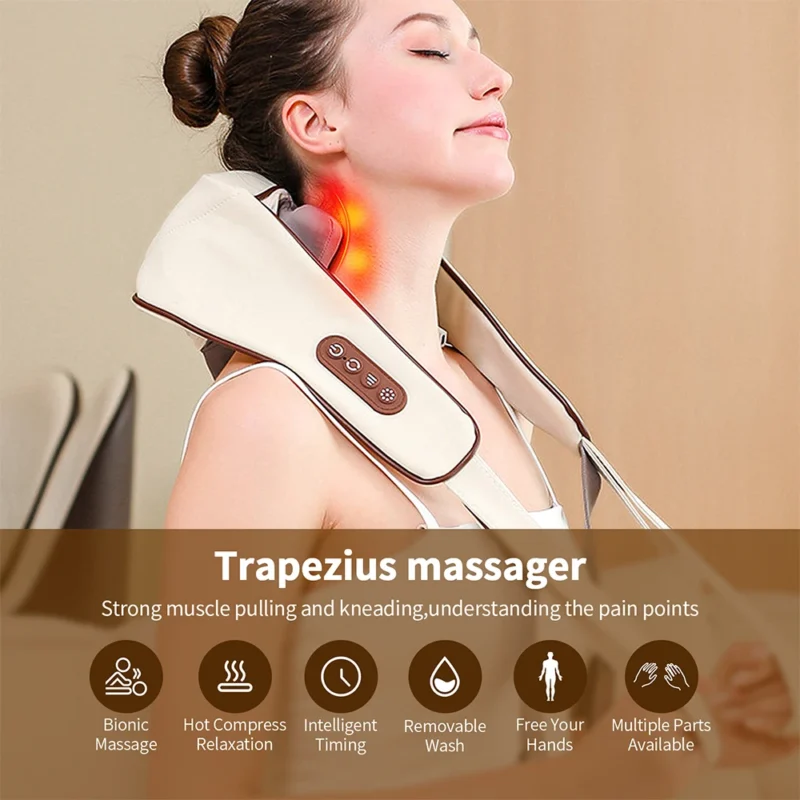 Electric Neck and Shoulder Massager Wireless Kneading Neck and Back Massage Pillow Neck Back Relaxing Massage Shawl (Random Color)