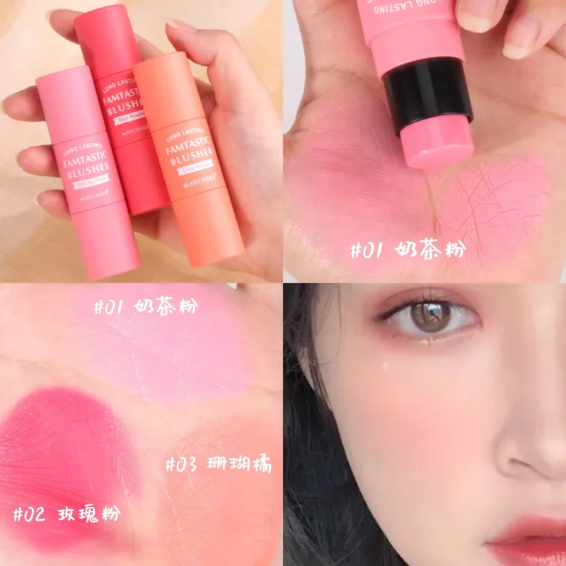 2 IN 1 Blush with Brush Korean Blusher stick | Cheek Blush with Brush | Trendy Makeup Brush with Blush | (Random Color) - Image 3