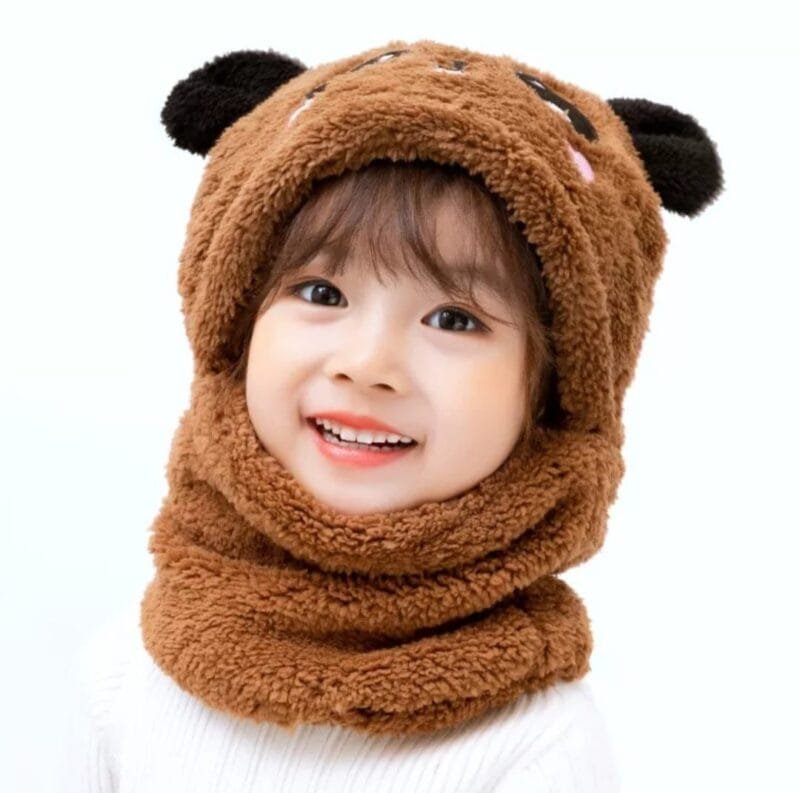 Kids Winter Panda Cap Wool Cap With Neck Warmer Attached.  KIDS WOOL CAP Cartoon Panda Baby(random color) - Image 4