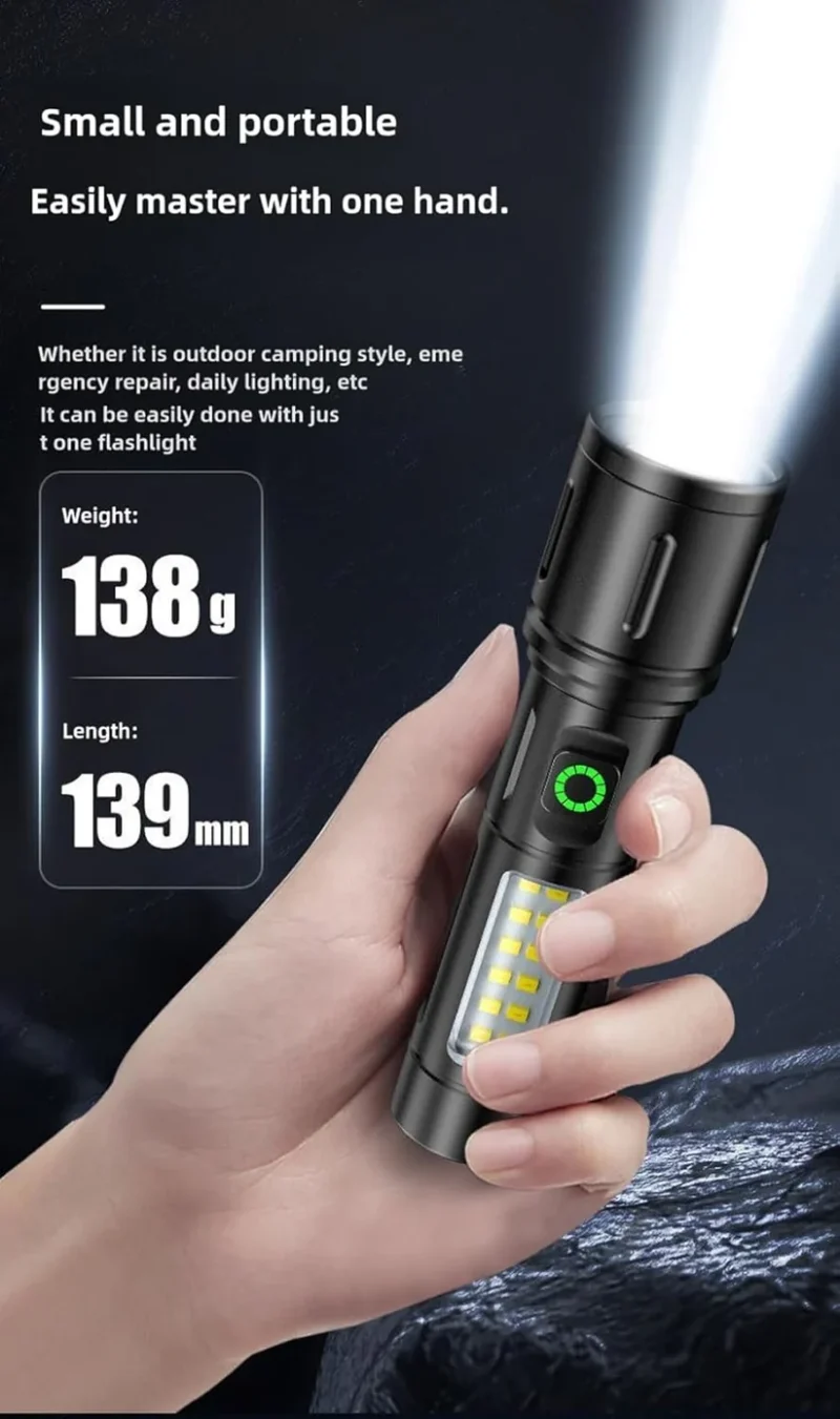 Rechargeable White Laser Super Battery Aluminum LED Flashlight, Body  Tactical,Long Battery Zoomable, Light - Image 8