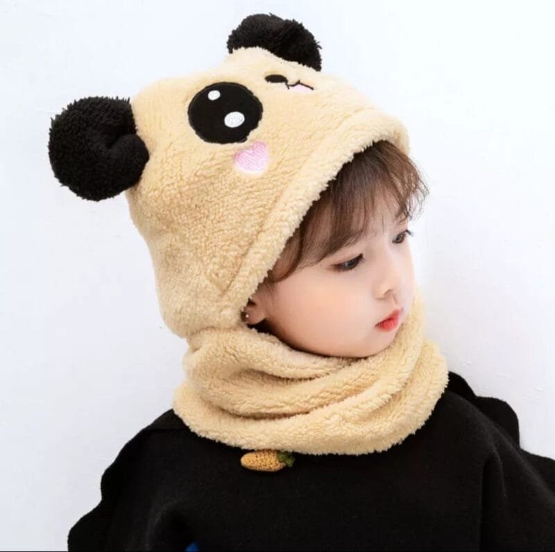 Kids Winter Panda Cap Wool Cap With Neck Warmer Attached.  KIDS WOOL CAP Cartoon Panda Baby(random color) - Image 2