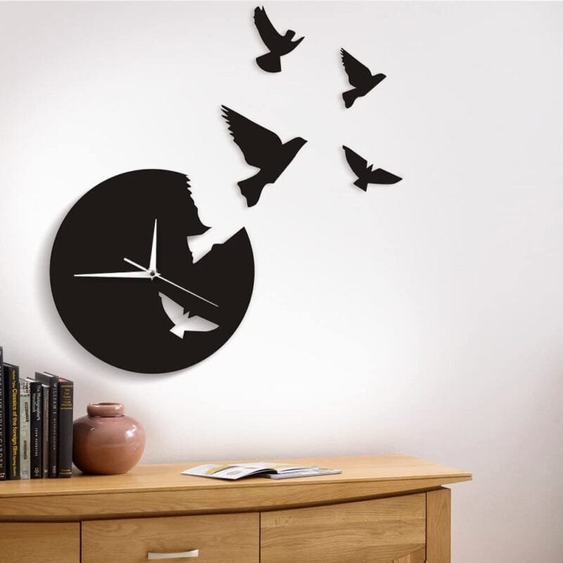 3D Flying Birds Themed Decorative Wall Clock Classic /  Wooden Wall Clock