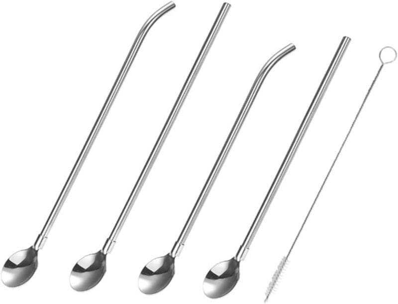 4 PCS SET Stainless Steel Spoon with Straw Reusable Spoon Cocktail Stirrers for Drinks Drinking Straw - Image 9