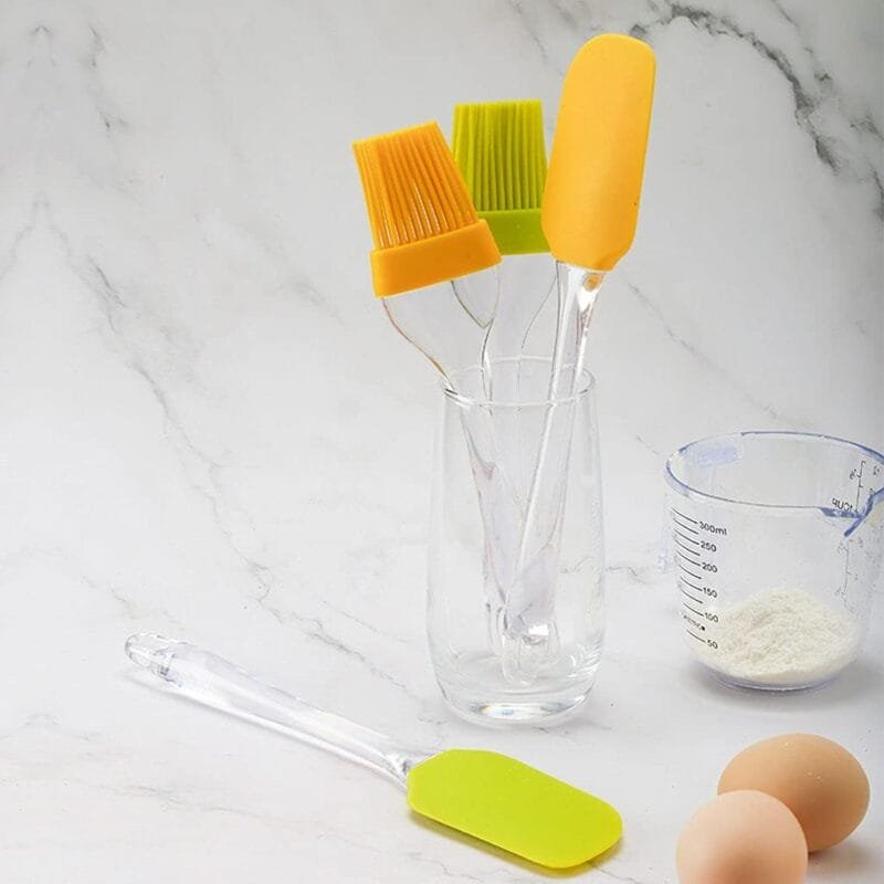 2 Pcs Spatula & Brush Cake Brush BBQ Oil Brush Silicone Scraper Set | Cooking Baking Mix Set Pastry Tools