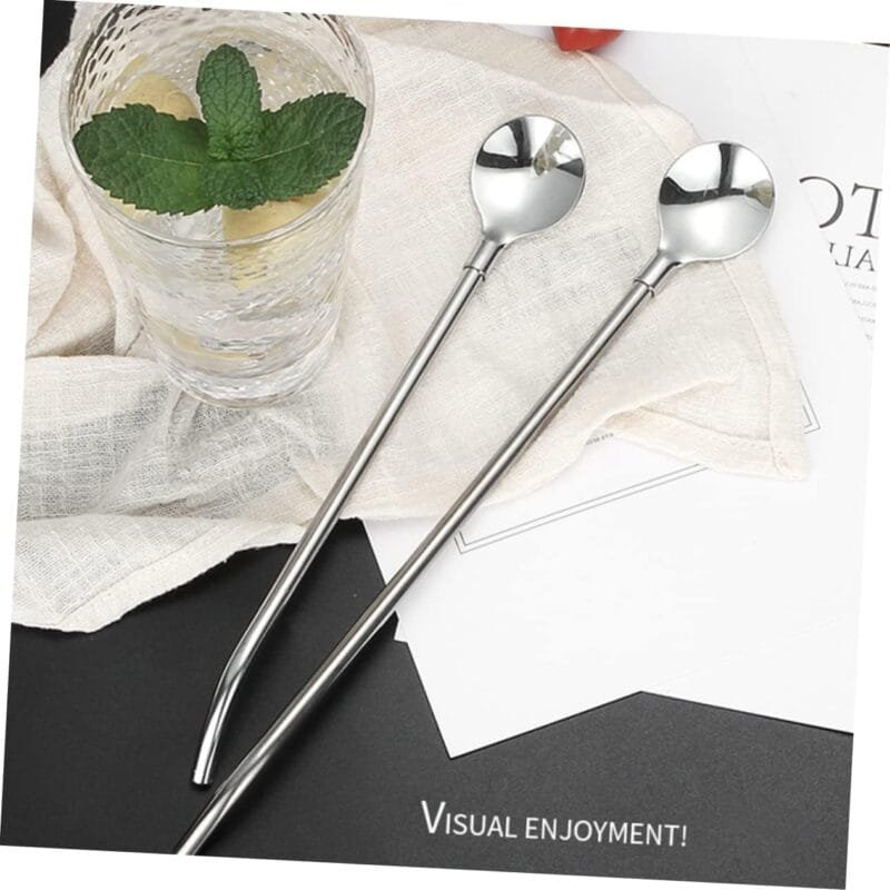 4 PCS SET Stainless Steel Spoon with Straw Reusable Spoon Cocktail Stirrers for Drinks Drinking Straw - Image 5