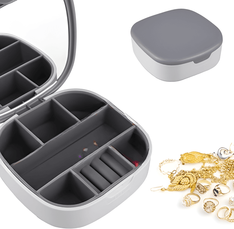 Portable Mini Jewelry Organizer Box With Mirror | Mini Travel Jewelry Case for Women (Random color) - Image 10