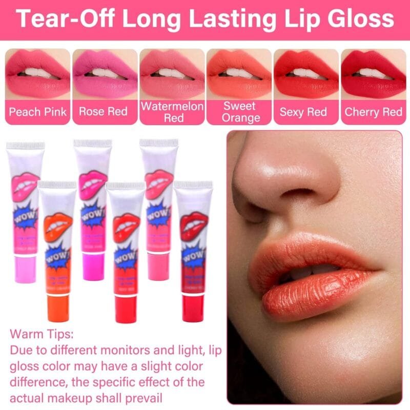 Pack Of 6 High Pigmented Lip Gloss Lipstick Tattoo Peel Off Durable Waterproof Tattoo Lip Gloss Easy Peel Off Lip Gloss - Image 12