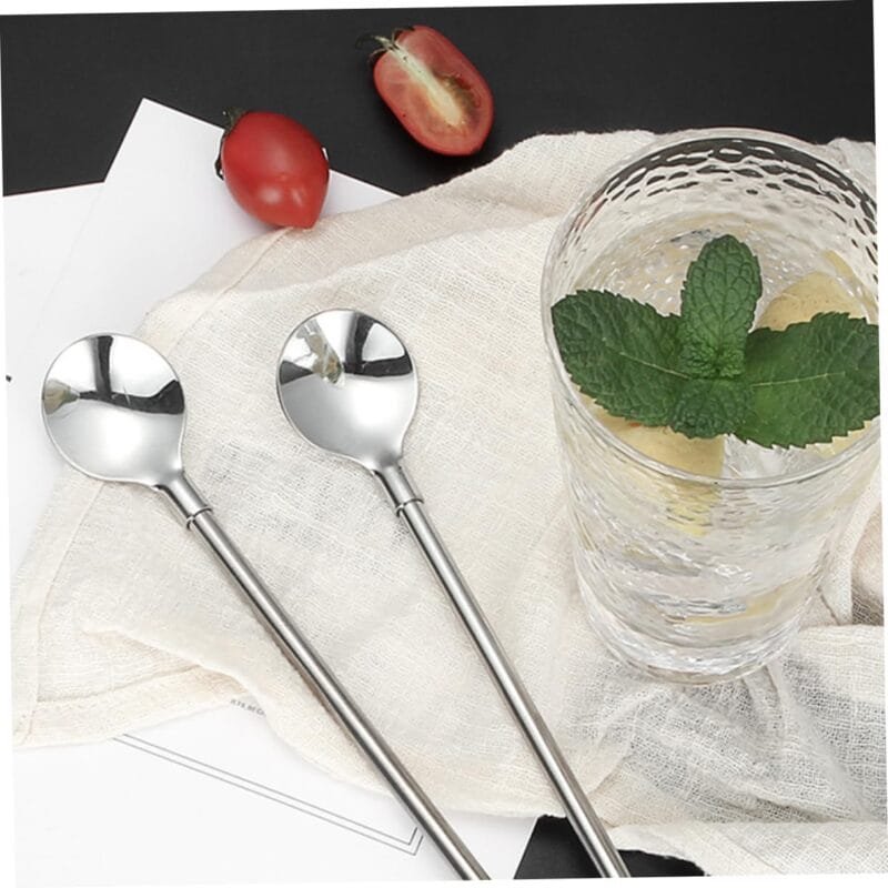 4 PCS SET Stainless Steel Spoon with Straw Reusable Spoon Cocktail Stirrers for Drinks Drinking Straw - Image 8