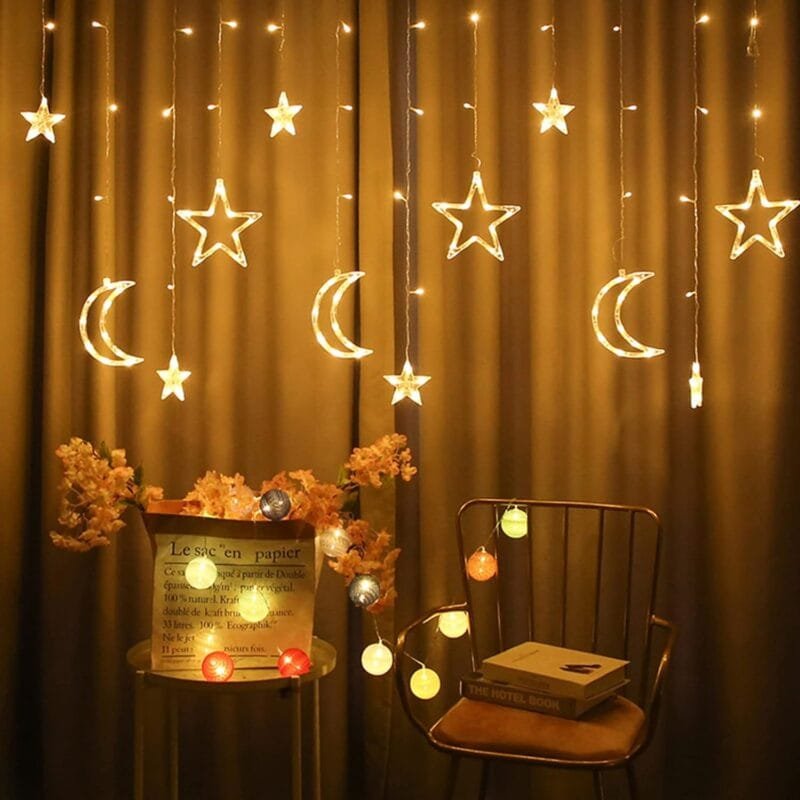 Ramadan Decoration Lights,Star & Moon Curtain Lights( 10ft Curtain Light )