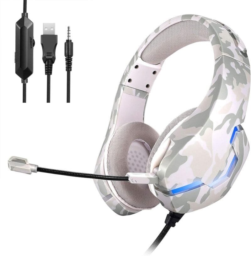 J10 Gaming Headphones Gaming Headset Ultra Flexible LED Stereo Surround Headphone White Color