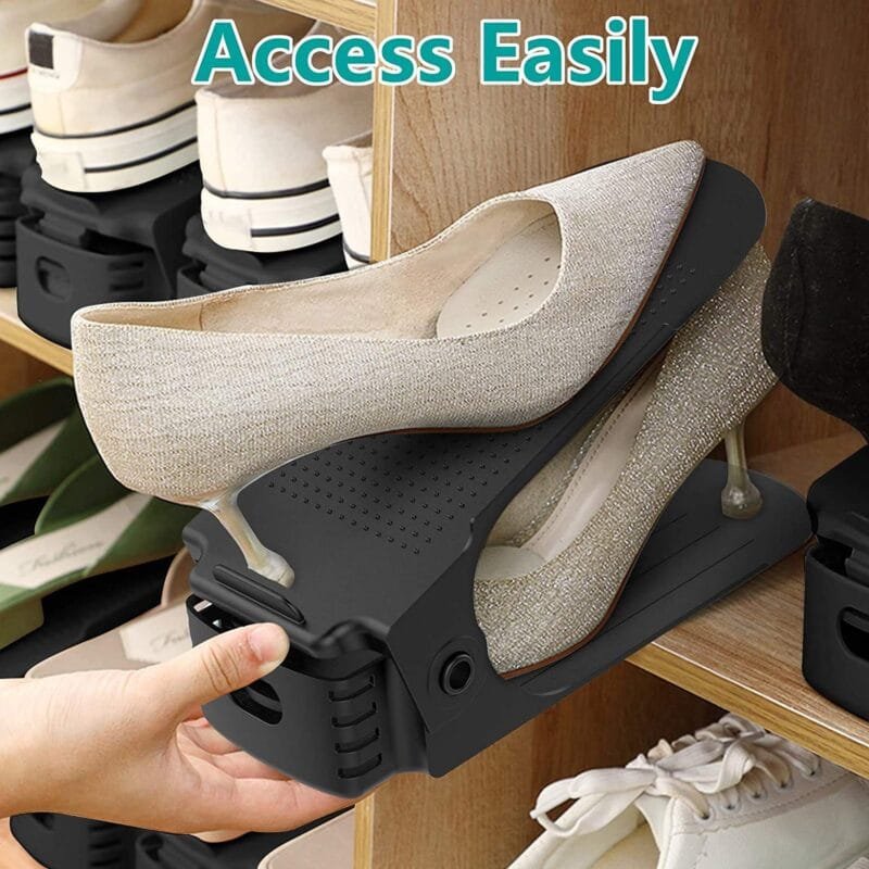 Double Layer Adjustable Shoe Bracket Storage Shoe Rack | 2 In 1 Foldable Shoe Holder Space Saving (Random color) - Image 3