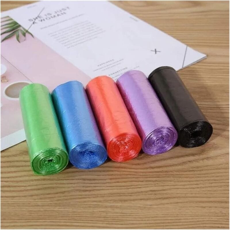 5-Roll Disposable Garbage Bags Waste Trash Can Bags Household Flat Mouth Bin Bag Thickened Cleaning Storage Plastic Bag (Random Color)