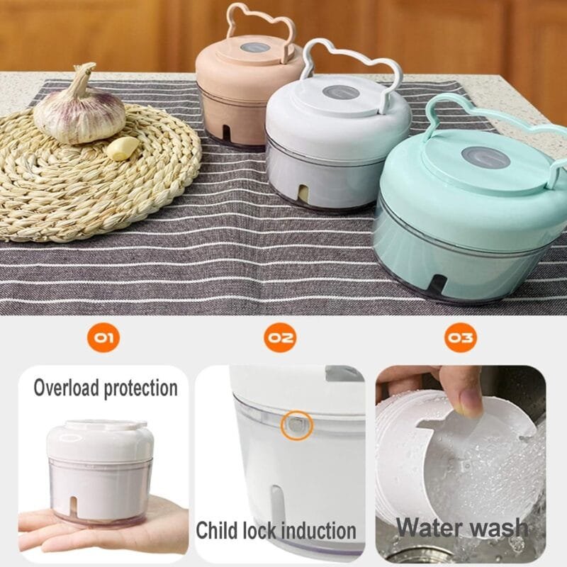 (NW000285) Electric Mini Garlic Chopper, Portable Food Processor Garlic Masher USB Rechargeable for Kitchen Spice Grinder - Image 3