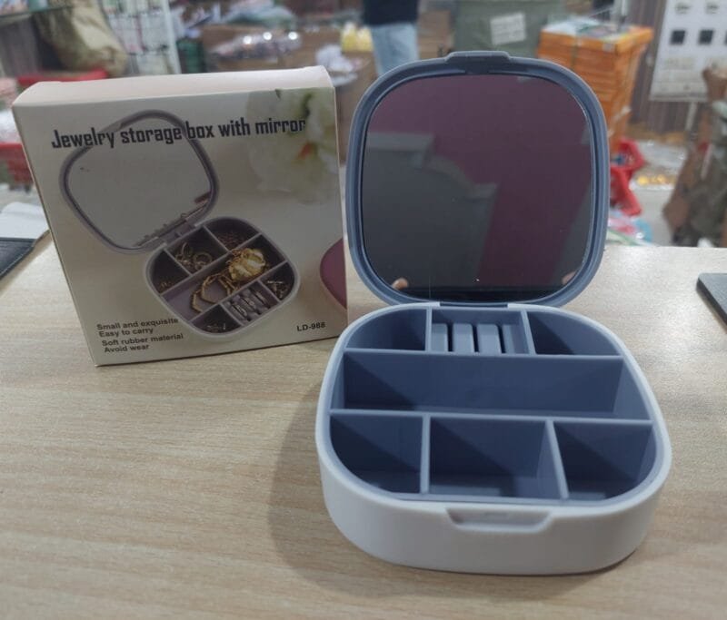 Portable Mini Jewelry Organizer Box With Mirror | Mini Travel Jewelry Case for Women (Random color) - Image 4