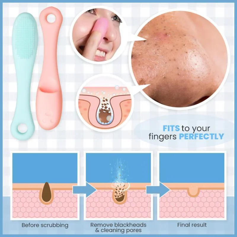 Silicone Facial Finger Nose Brush  Face Cleaner Blackhead Remover (PACK OF 2) (Random color) - Image 2