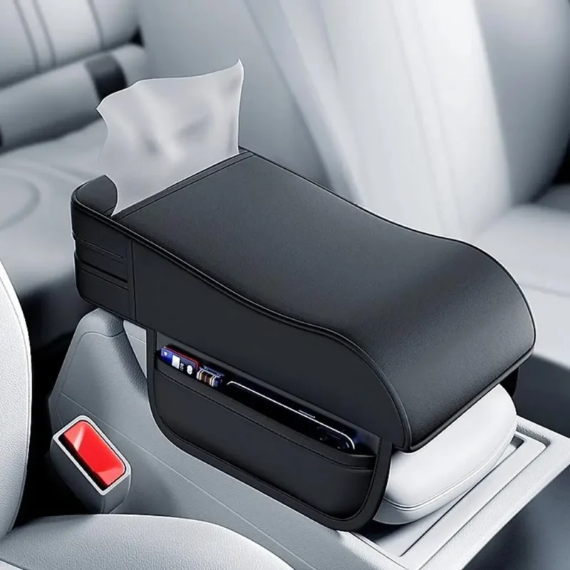 Car Armrest Box Height Pad Universal Central Elbow Rest Support Leather Auto Armrest Cover With Tissue Holder Armrest Cover - Image 6