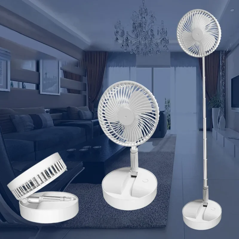 Long Stand Rechargeable Portable Folding Fan | Extendable Floor & Desktop Fan: Silent, Powerful, Portable (Random color)