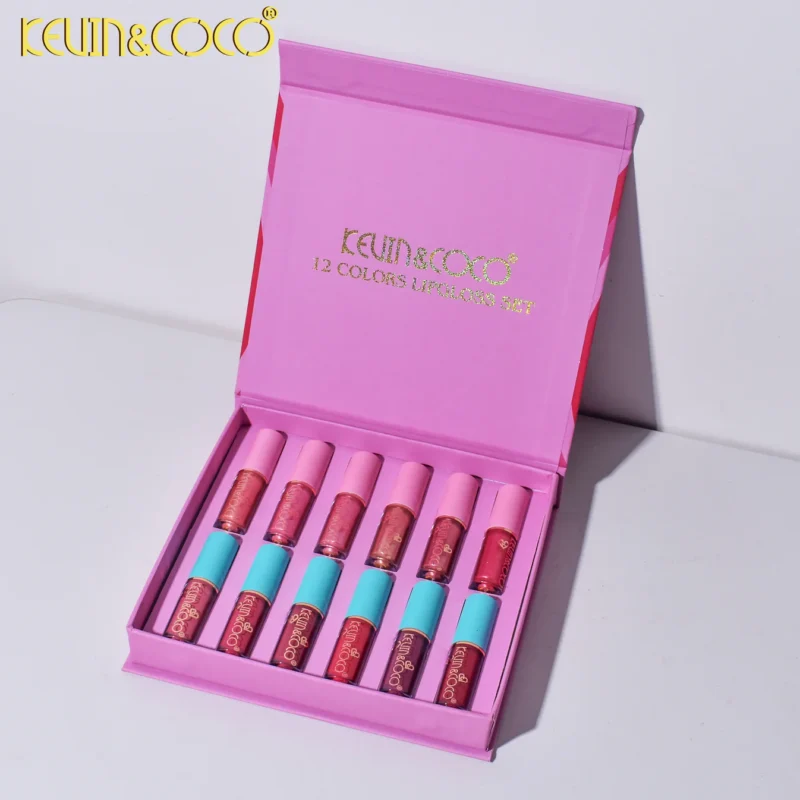 Set 12 Lip Gloss Kevin&Coco, nuante de rosu si rose, cutie dreptunghiulara, 26.5x16.5x2.2 cm, 200 g, multicolor - Image 2
