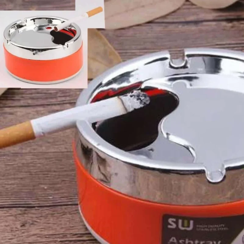 Cigarette Ashtray Stainless Steel Detachable Lid Cigarette Ashtray Sleek Desktop Smoking Ash Tray for Smokers Modern Design for Home or Office Use (random color) - Image 3