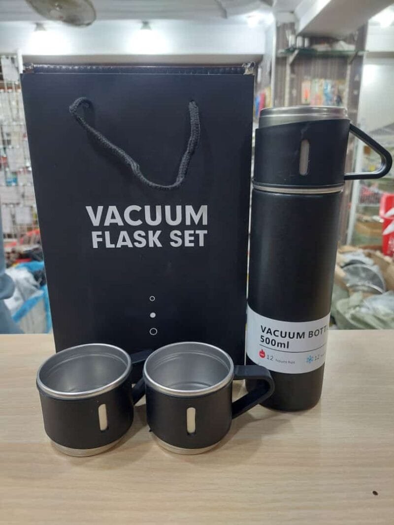 STAINLESS STEEL VACUUM FLASK SET, 500ML WITH 2CUPS (random color) - Image 3