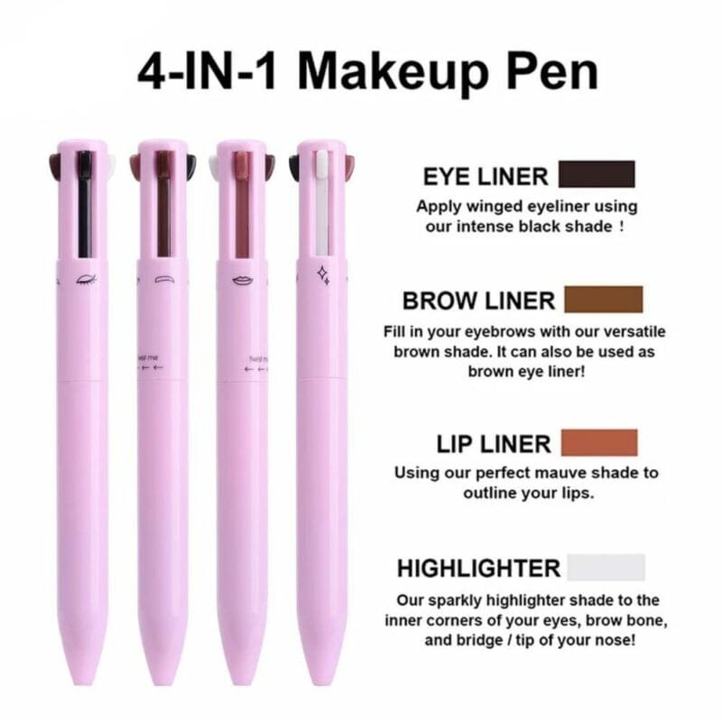 Eye ShadowLiner Combination 4 In 1 Makeup Pen Multifunctional Cosmetics Ballpoint Pens Waterproof Eyeliner Eyebrow Pencil Long lasting Highlighter Stick - Image 3