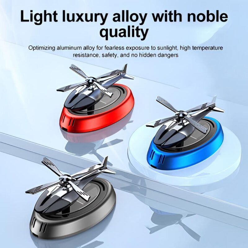 Solar Powered Rotating Helicopter Car Aromatherapy Air Freshener Alloy ABS Wood Fragrance Auto Aroma Diffuser (Random Color) - Image 4