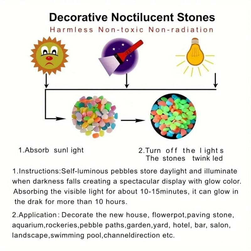100 Pieces Glow In The Dark Pebbles, Resin Luminous Stones For Landscape, Garden Paths, Potted Plants, Parks, Aquarium Decor (Random color) - Image 8