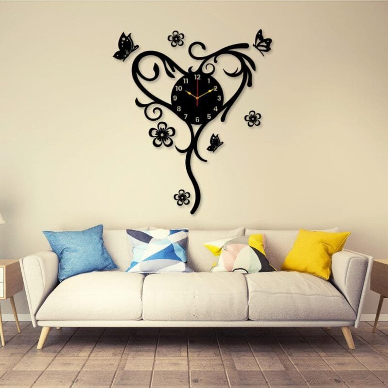 Heart butterfly new clock wall art Wall Art |  Wall Decor  Wall frame I Wall frame for bedroom I   black color