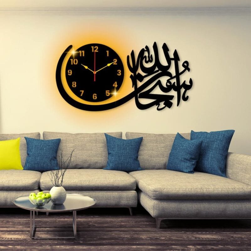 (With light )Subhan Allah clock    Wall Decor  Wall clock I Wall clock for bedroom