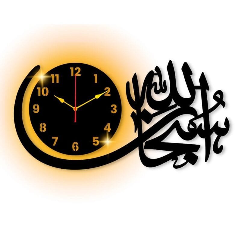 (With light )Subhan Allah clock    Wall Decor  Wall clock I Wall clock for bedroom - Image 2