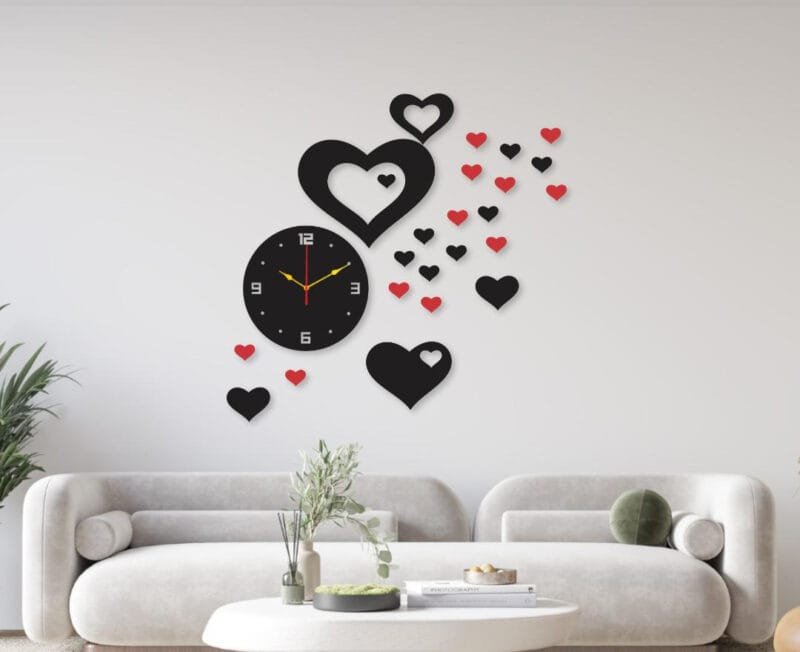 Red Heart clock  Wall Clock I Wall clocks for bedroom I Quartz Watch DIY Design