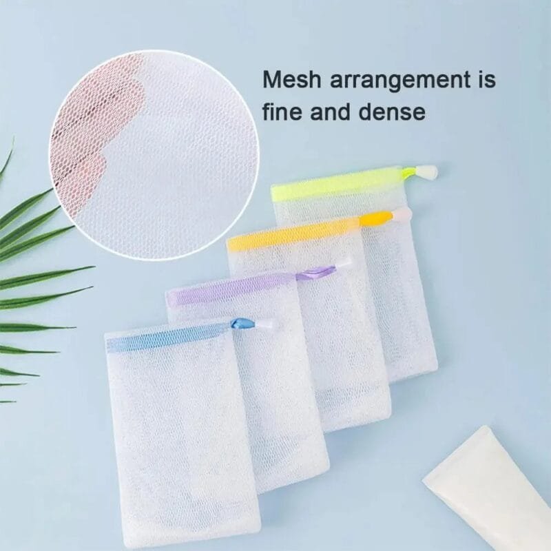 PACK OF 5 Ribbon bubble net soap bag (Random Color)