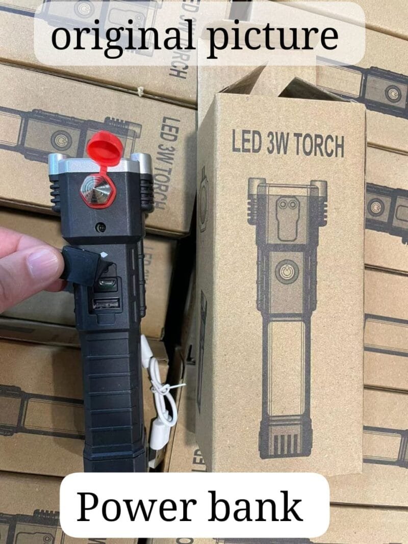 High-power Led Torch Light Rechargeable Flashlight And Multifunctional Tactical Hammer & Power Bank To Charge the Phone With Box (random Color) - Image 2
