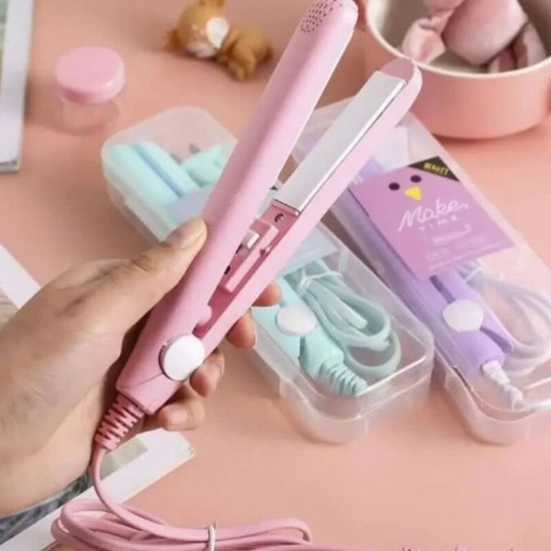 Mini Portable Hair Straightner / air smooth, silky, frizz-free and healthy.  (With Packing Box) (random color)