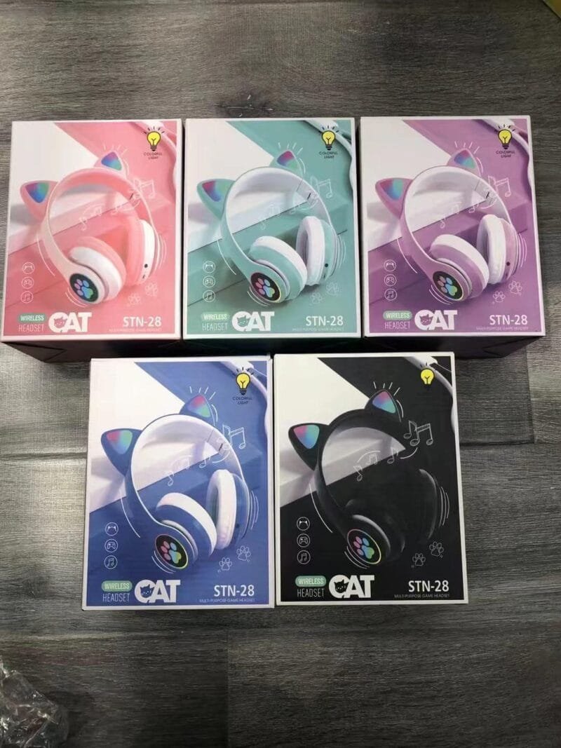 Head Cat Ear Children Headphone Kids Headset Cat Shaped Led Colour Changing Bt Wireless Headphone - Random Color (STN-28) - Image 5