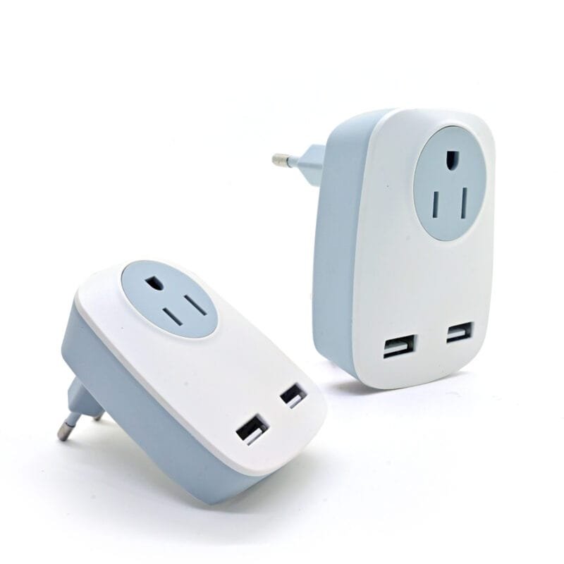 2 Pack Travel Plug Adapter with 2 USB Charging Ports and 1 Socket Power Adapter