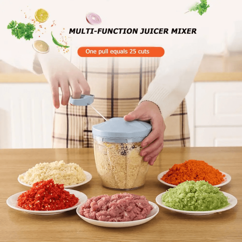 Hand Pulled Multipurpose Chopper & Cutter | Rope Pulled Chopper Multifunctional Meat Grinder, Vegetable Cutter (Random Color) - Image 3