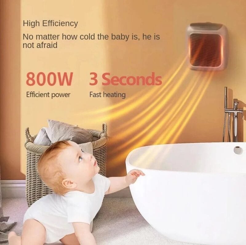 Portable Mini Fan Space Heater Plug-In Electric 800W for Wall Use - Image 2