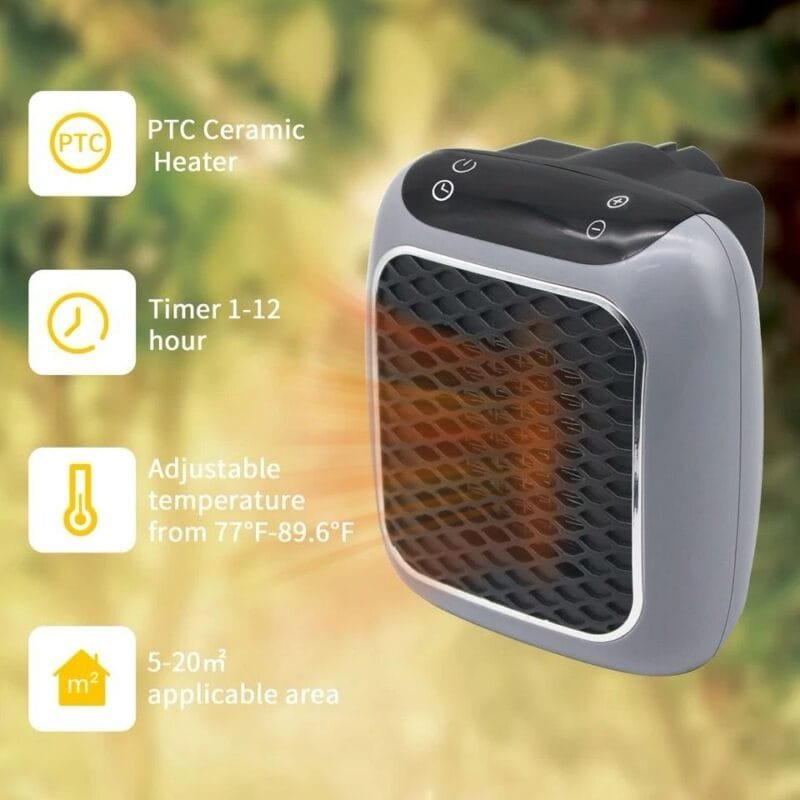 Portable Mini Fan Space Heater Plug-In Electric 800W for Wall Use