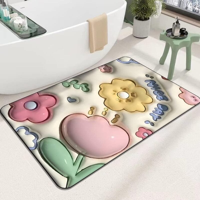 Absorbent Mat Flower Soft Diatom 3D Mud Floor Mat Bathroom Non-Slip Rug (random Design)