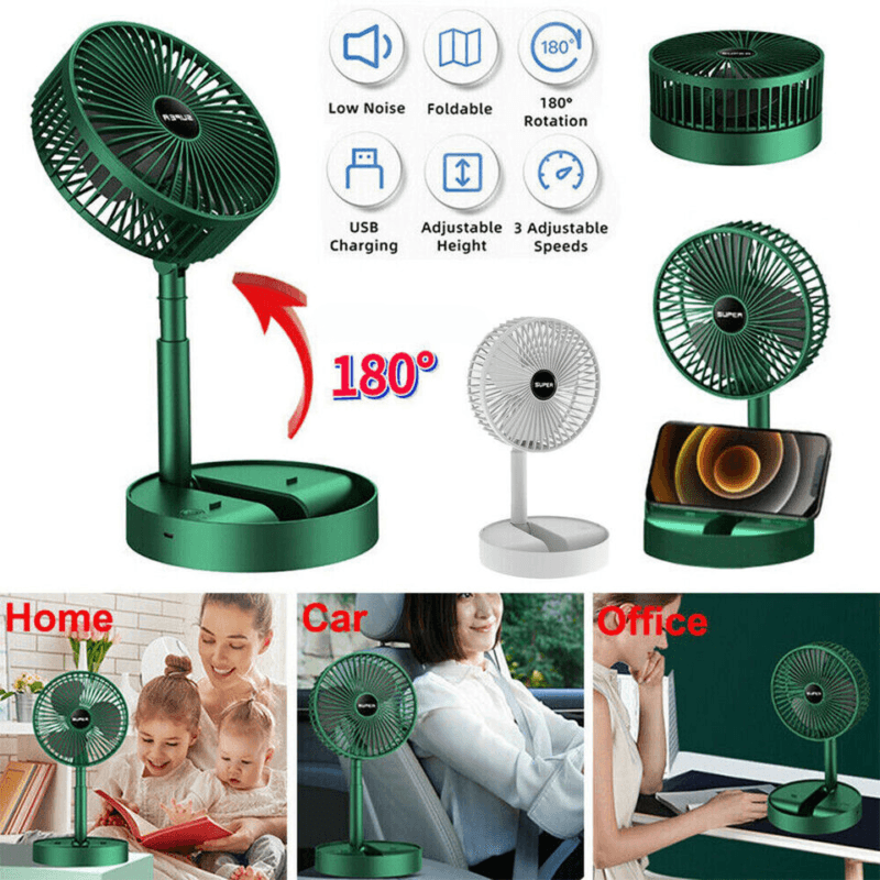 Portable Rechargeable Telescopic Folding Fan | USB Foldable | Table Desk Fan | Telescopic Design Floor | 3 Speeds Rechargeable, Foldable, Adjustable height Fan(random color ) - Image 10