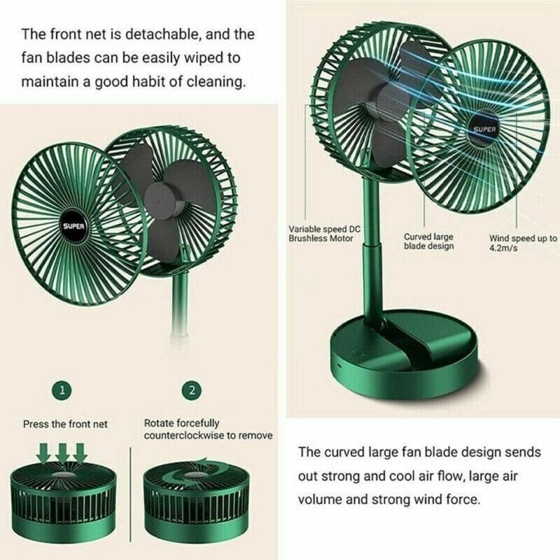 Portable Rechargeable Telescopic Folding Fan | USB Foldable | Table Desk Fan | Telescopic Design Floor | 3 Speeds Rechargeable, Foldable, Adjustable height Fan(random color ) - Image 5