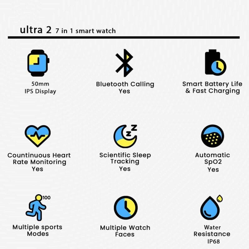 7+1 Ultra 2 - 50mm IPS Display Smart Watch (Random color) - Image 3