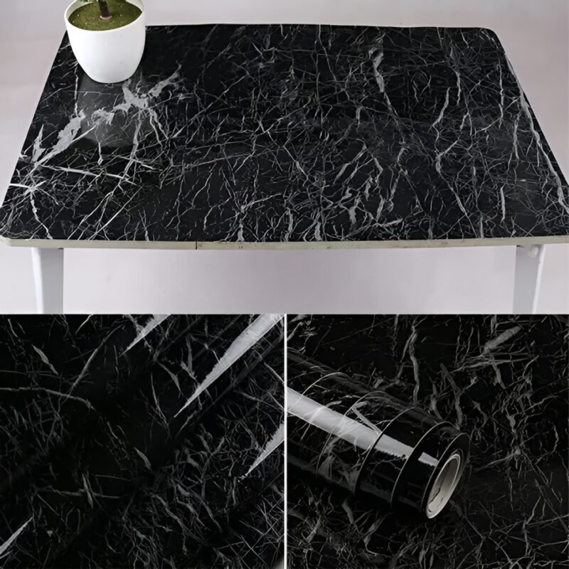 Self Adhesive Black Marble Sheet for Kitchen / Waterproof Anti Oil & Heat Resistant Wallpaper Sheet (Black) - Image 2