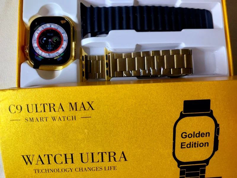 C9 Ultra Max Smart Watch  golden edition amazing dial & with 2 strip Good quality   (random color ) - Image 3