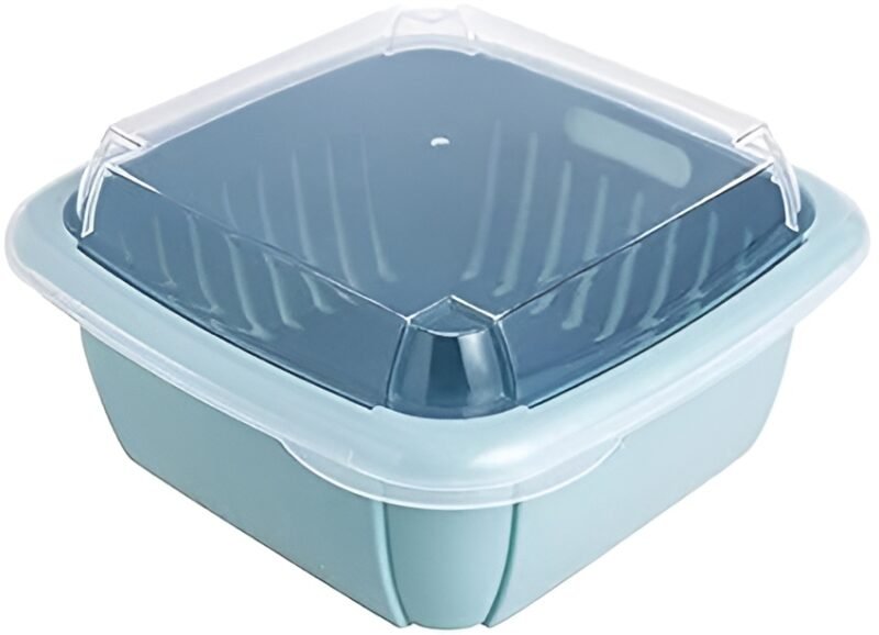 Multi-function Double-layer Draining Storage Basket with Lid | Kitchen Basket (Random Color) - Image 3