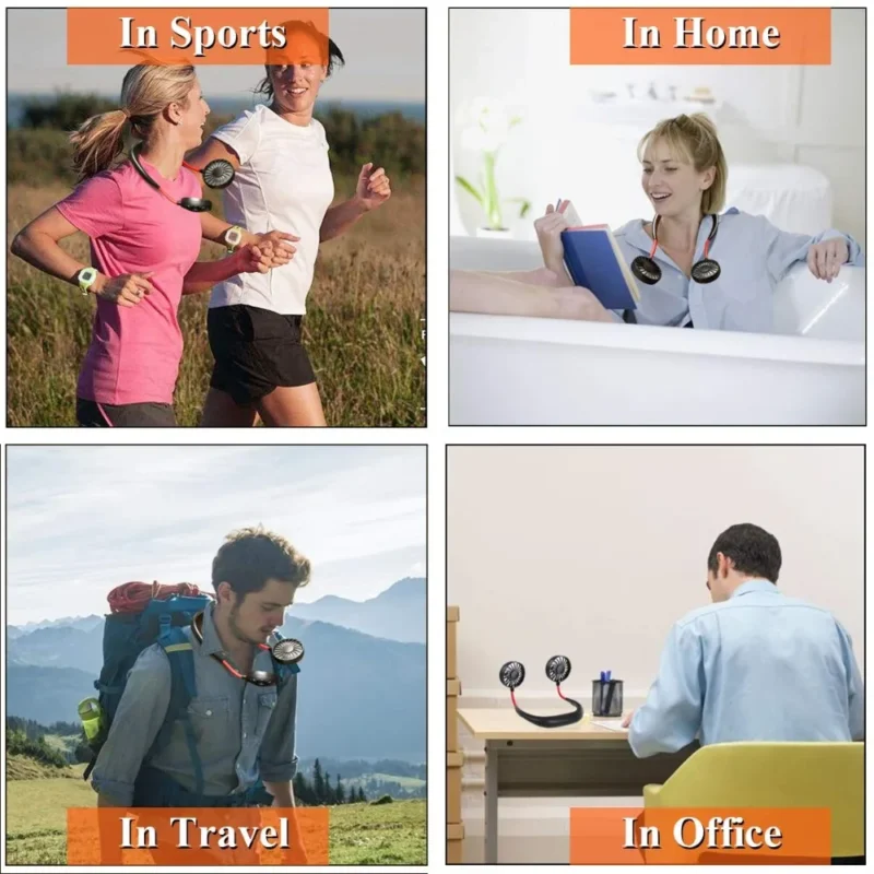Hands Free Mini Neck Band | Usb Rechargeable Fan, 3 Mode (Random Colors) - Image 6