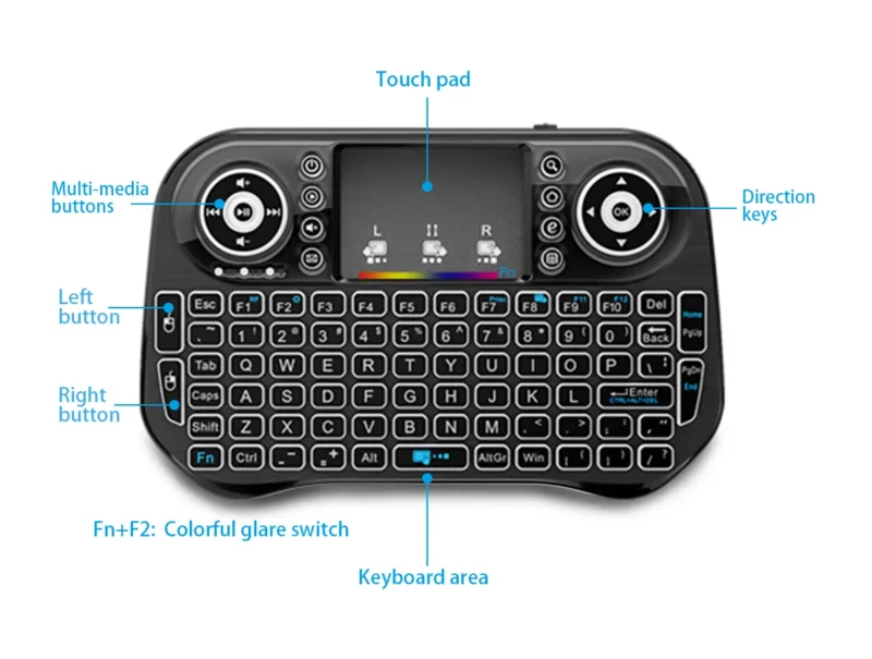 I10 Mini Wireless + Bluetooth 7 Color Backlit Light 2.4Ghz Air Mouse With Touchpad - Image 3