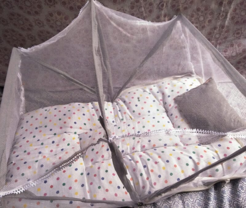 Fancy Baby Sleeping Bed  Foldable Baby  Bed Crib Mosquito Mat For baby  Bed With Pillow Small size  (blue color )) - Image 5